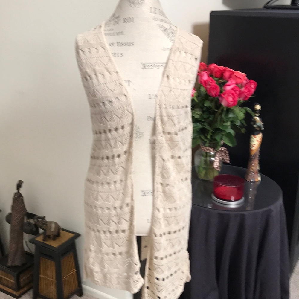 Oatmeal Colored Crochet Knit Vest